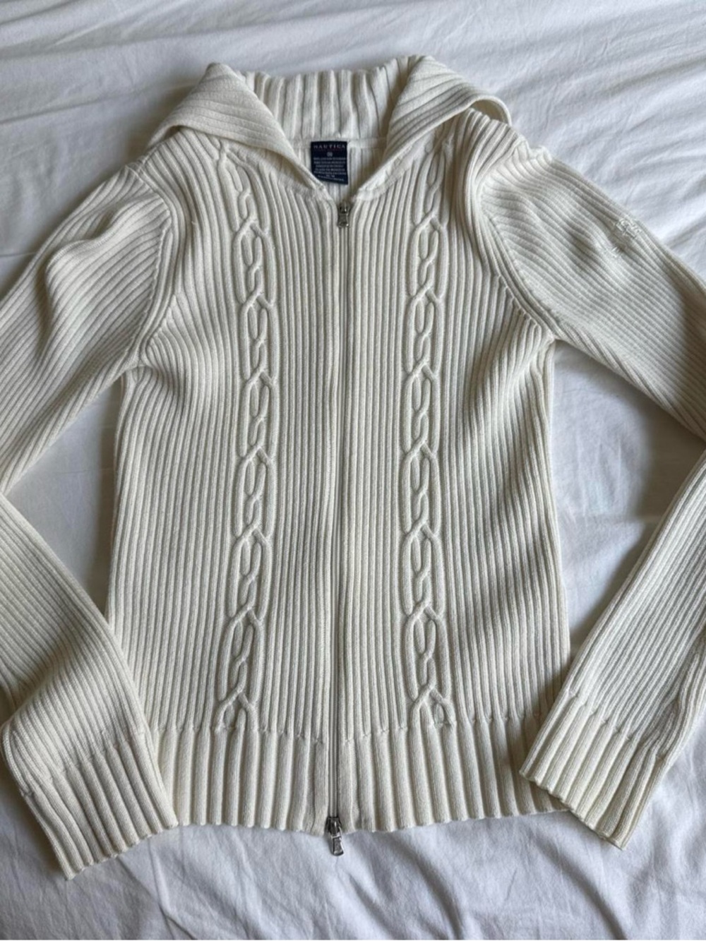 Nautica Cream Cable Knit Zip Hoodie with Zippers